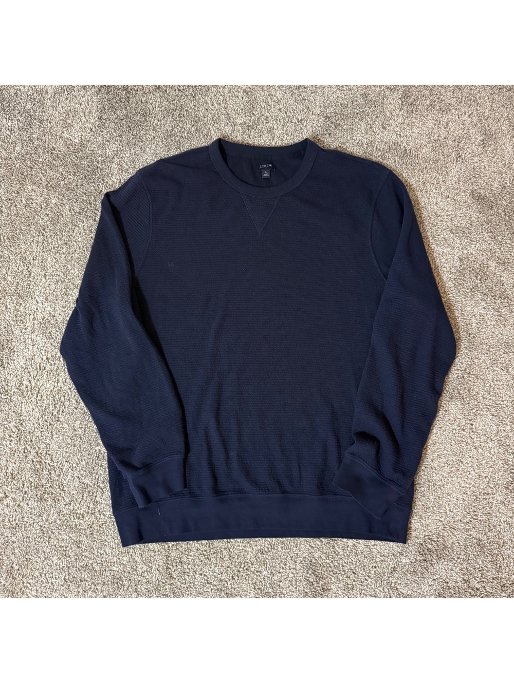 J.Crew Men's Navy Blue Waffle Knit Pullover Sweatshirt Large